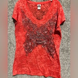 Harley-Davidson large short sleeve mesh butterfly design with rhinestone accents